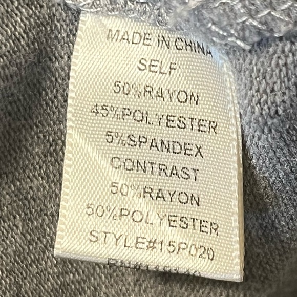 Blue Gray Charcoal Color Block Fuzzy Knit Cowl Neck Hip Length Top - Picture 8 of 12